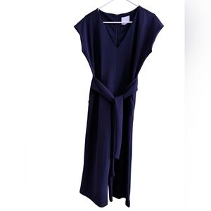 Anthropologie Ett:twe navy blue jumpsuit V-neck sleeveless attached belt M